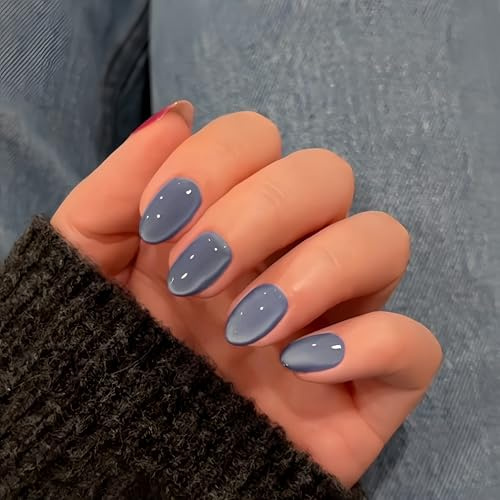 KQueenest Cat Eye Press On Nails Kurz - Glitzer Dunkelblau Nägel zum Aufkleben Kurz, Sparkle Bling Fake Nails Set, Künstliche Fingernägel Für Frauen mit Zierlichen und Kleinen Händen, 30 Stück