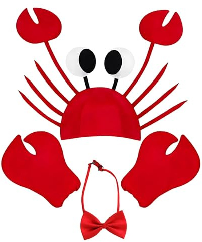 Lobster Costume, Crab Costume, Under The Sea Costumes Hats Claws Set For Party Halloween Crab Eyes Headband with Antenna Giant Sea Creature Cosplay Set