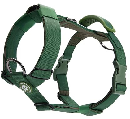 Spark Paws No Pull Hundegeschirr mit Griff für große Hunde, strapazierfähiges Hundegeschirr für große, kräftige Rassen, verstellbar, gepolstertes Y-förmiges Halfterdesign - Army Green - M