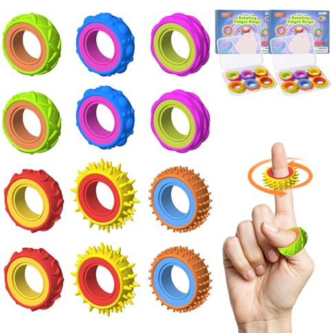 12 Stück Fidget Ring Toys Set für Kinder & Erwachsene Silikon | Anti Stress Ring Fidget Spinner für ADHS Hilfsmittel, Sensorik Akupressurring Autismus Spielzeug, Massageringe für Finger