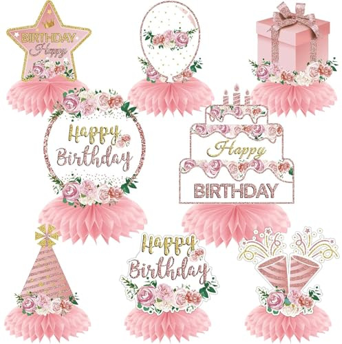 Kotkiddy 8 STK. Rosa Rosegold Geburtstag Tischdeko Blumen Honeycomb Centerpieces Frauen Mädchen 16. 18. 21. 30. 40. 50. 60. Jubiläum Party Deko Tischfiguren Partydekorationen