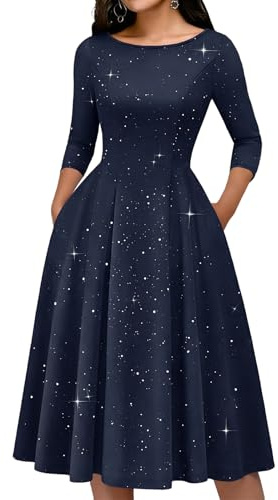 Bridesmay Women's Sequin 3/4 Long Sleeve Cocktail Dresses with Pockets, Navy Blue A-line Wedding Guest Church Dress Navy XL