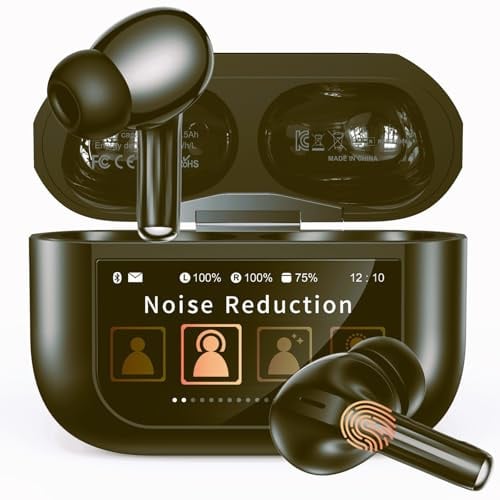 ZZU Kabellose Bluetooth Kopfhörer mit Smart Touchscreen, 48 Std. Laufzeit, Bluetooth 5.4 In-Ear Ohrhörer mit ANC & ENC Geräuschunterdrückung, 5 EQ-Modi, HiFi Stereo, IPX7 Wasserdicht Schwarz