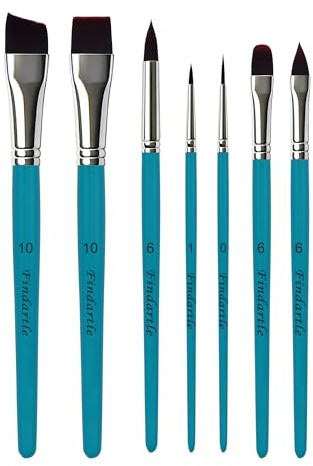 Findartle Face Paint Brushes, 7 Pcs Face Painting Brushes for Acrylic Watercolour Oil Gouache,Artist Paint brush for Halloween, Cosplay,Nail Art, Face, Tempera Painting (Lake Blue)