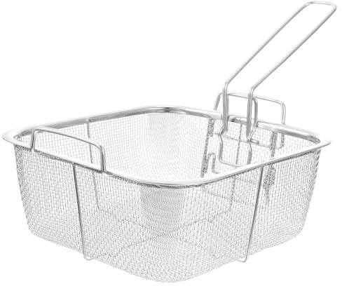 Quadratischer Frittierkorb, Faltbar, mit Hitzebeständigem Griff | Feines Drahtgewebe, Verstärkter Boden und Fronthaken, für Pommes, Dumplings und Herd