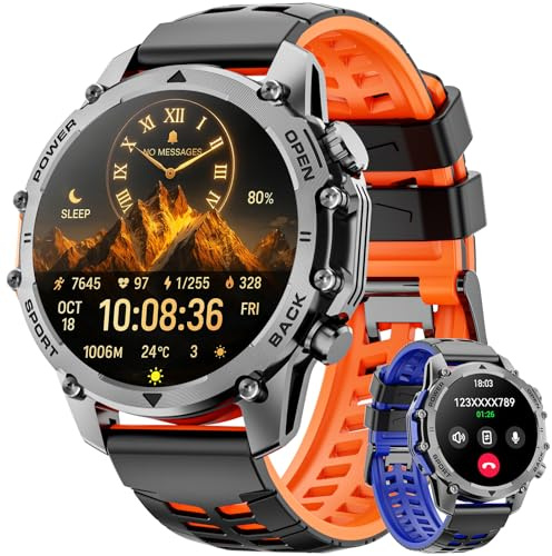 Smartwatch Uomo con Torcia, 1,52'' HD Orologio Smartwatch Militare con 500 mAh Batteria(7-20 Giorni di Durata), Smart Watch Uomo con 110+ Sport Fitness/Frequenza Cardiaca/SpO2/Sonno per Android iOS