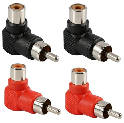 Lot de 4 adaptateurs RCA coudés 90°, Fiche mâle vers prise femelle, Connecteurs audio coudés pour chaîne HiFi, Ampli, Enceinte, Platine vinyle - Gain de place derrière les appareils, Contacts dorés