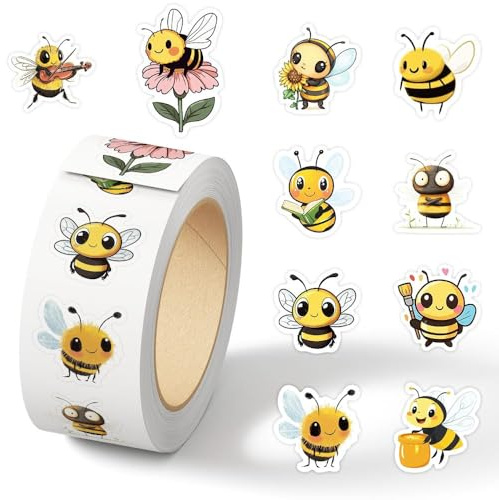 Bienen Aufkleber, 500 Stück Bee Stickers, Insekten Aufkleber, Tiere Belohnungssticker, Kleine Sticker für Kinder Geschenke Scrapbooking Journal Fahrrad Laptop Telefon Autos Motorrad (1 Rolle) (A)