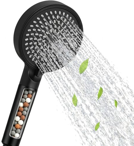 Filtered Shower Head with Handheld High Pressure 3 Spray Mode Showerhead | Detachable Shower Head Water Softener Filters Beads for Hard Water Remove Chlorine (Matte Black)