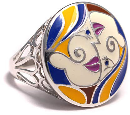 loveyourdiamonds Yin Yang Ring aus 925 Sterling Silber mit zwei Gesichtern, blau braun orange