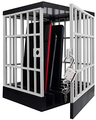 Gemaxvoled Cell Phone Jail Lock Box, Gold Mobile Phones Prison Lockable Cage for Classroom Family Time Party (Grey)