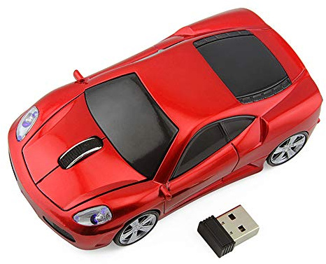 ECOiNVA for Ferrari Wireless Sports Car Mouse Optical 2.4G Nano USB AA Battery Desktop Laptop Mice (Red)