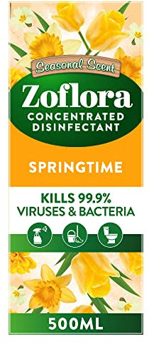 Zoflora Springtime Concentrated Multipurpose Disinfectant Liquid, 1 x 500 ml,Antibacterial & Multi-Surface Cleaner, Kills 99.9% of Bacteria & Viruses