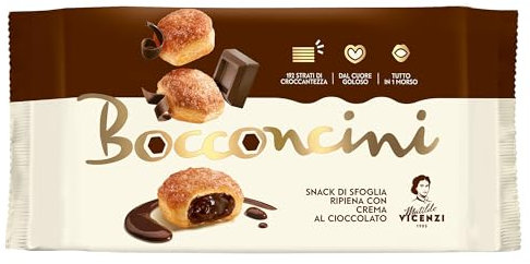 Matilde Vicenzi - Bocconcini di Pasta Sfoglia, Croccanti e Delicati, Snack Dolce di Raffinata Pasticceria Ripieno di Crema al Cioccolato, Confezione da 100 gr