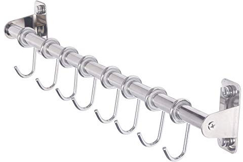 Dseap Pot Rack - Pots and Pans Hanging Rack Rail with 8 Hooks, Pot Hangers for Kitchen, Wall Mounted, Chromed