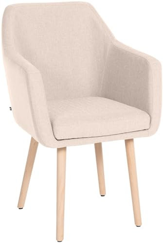 CLP Esszimmerstuhl Utrecht Mit Stoffbezug I Polsterstuhl Mit Robustem Holzgestell I Retrostuhl Mit Bodenschonern I, Farbe:beige, Gestell Farbe:Natur