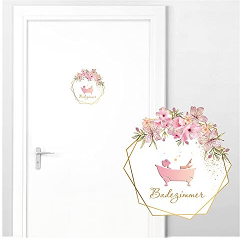 Grandora Türaufkleber Badezimmer mit Blumenranke I 18 x 19 cm (BxH) I Wandsticker selbstklebend WC Wandaufkleber Toilette Wandtattoo Sticker DL440