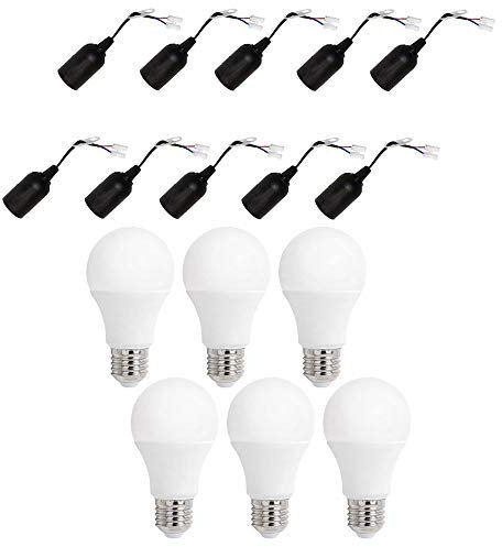 NCC-Licht 10 x Baufassung Lampenfassung Renovierfassung E27 schwarz mit Steckklemme + 6 x LED Leuchtmittel Birne A60 17W = 140W E27 matt 2400lm Warmweiß