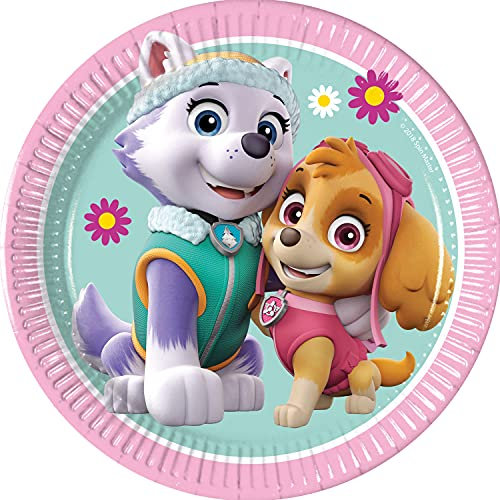 Procos 93492 - Party-Teller Paw Patrol Skye und Everest, Größe 20 cm, 8 Stück, Einwegteller aus Papier, Kindergeburtstag, Party-Geschirr, FSC® Mix