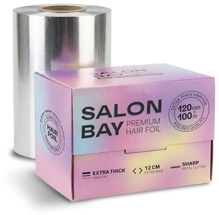 Hair Foils for Highlighting - Premium Hairdressing Foil with Metal Cutter, 12cm x 100m Extra Wide, Extra Thick Highlighting Foil for Hair Colouring and Balayage - Salon Bay