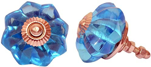 KPAVIR Interior Home/Kitchen/Wardrobe Cabinet Drawer Knobs Crystal Glass and Metal, Set of 6 (Blue)