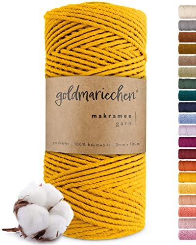 goldmariechen Premium Makramee Garn (Safran) | 3mm x 100m | 100% Baumwolle | plastikfreie Verpackung | Makramee Baumwollgarn für DIY Handwerk