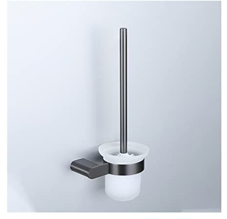 WRIST Toilet Brush And Holder,Stainless Steel Toilet Brush Holder Set with Glass Cup And Large Handle Toilet Brush for Bathroom,Gun Grey
