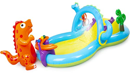 abeec Inflatable Dinosaur Water Play Centre | Outdoor Kids Pool with Slide | Sprinkler Arch, Ring Toss & Ball Games | Garden Activity Pool for Toddlers | Summer Water Toy for Children Ages 3+
