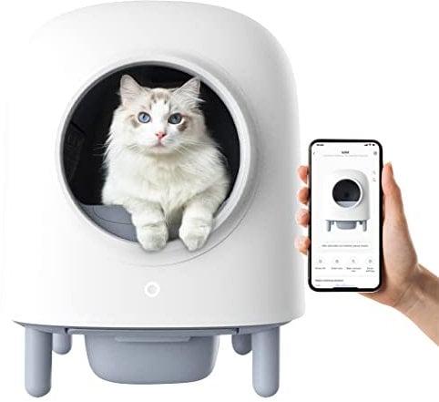Petree Cube Katzenklo Selbstreinigend - Selbstreinigende Katzentoilette - Geruchsbeseitigung - App-Steuerung - 56L - Automatisches Katzenklo XXL für Mehrere Katzen - Elektrische Katzentoiletten
