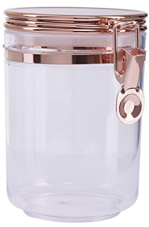 Premier Housewares Plastic Canister With Copper Lid - 0.8Ltr/ Transparent Cereal Storage Containers/Copper Finish Lid/Luxurious Storage Jars/Clip Open Style/Dimensions are W13 x D10 x H15cm