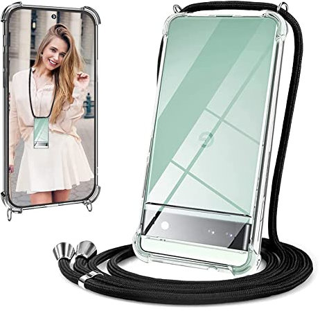 Funda con Cuerda para Google Pixel 6A Carcasa Transparente, Antigolpes TPU Suave Silicona Case con Colgante Correa Ajustable Collar de Cuello Cordón para Google Pixel 6A