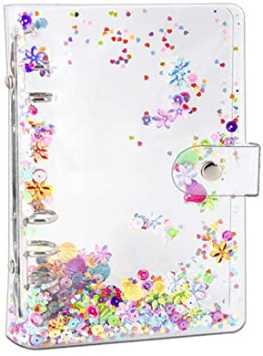 Coperchio del legante A6, raggio di anello a 6 fori trasparente Riutilizzabile con paillettes glitter Affronta Binder Cover del legante per il note di notebook.