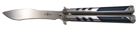 THIRD Navaja de Abanico de práctica, Hoja de Acero INOX de 10,6 cm sin Filo, Mango de Acero INOX Azul, impresión 3D de Fibra de Carbono, K2817BLX