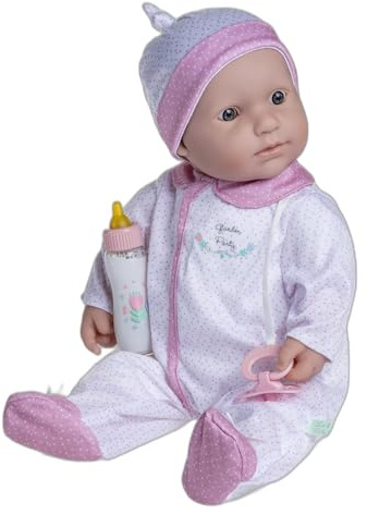 JC TOYS - 51 cm La Baby Doll Has Soft and Washable Body, Magic Bottle and Pacifier, White and Pink, Designed in Spain, +2 years old