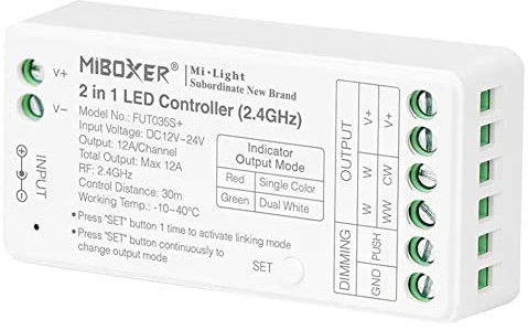 LGIDTECH FUT035S+ 2-in-1 LED-Streifen-Controller, 2,4 GHz, funktioniert mit einfarbigen und CCT Dual weißen LED-Lichtstreifen, kompatibel mit Alexa Google Home über Gateway (nicht enthalten)