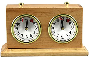 Turnier Horloge d'échecs analogique en bois naturel avec support pour un jeu d'échecs complet Minuteur mécanique Tournoi de championnat