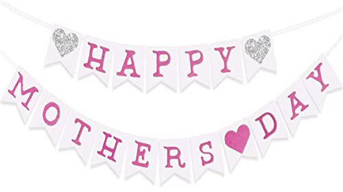 Soochat Happy Mother's Day Banner Rosa Glitzer Girlande Best Mom Ever Dekorationen Muttergeburtstag Party Foto Hintergrund Requisite