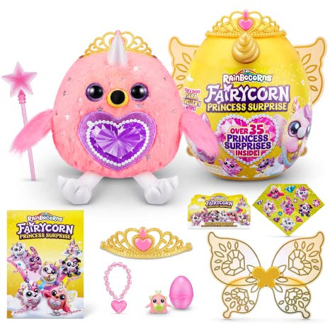 Rainbocorns Fairycorn Princess Serie 6 Flamingo – Plüsch zum Sammeln – magische Feenprinzessin überrascht, Kuschel-Plüsch-Stofftier, Aufkleber, (Flamingo)