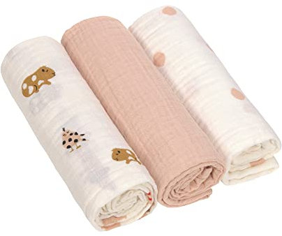 LÄSSIG Baby Puckdecke Spuckdecke Pucktuch Mulltuch 3er Set Baumwolle 85 x 85 cm/Swaddle & Burp Blanket L Little Mateys spicy orange