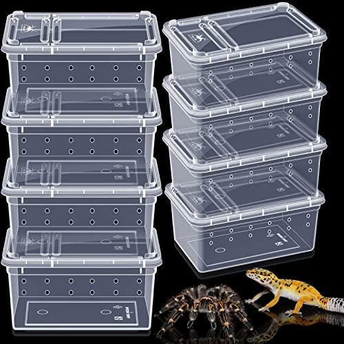Irenare Reptilien-Futterbox, Transparent, für Kleine Haustiere, Kunststoff-Terrarium, Tragbar, Tarantel-Gehäuse, Schlangenkäfig, Zuchtbox für Bartagen, 15x9x6 cm, 8 Stück