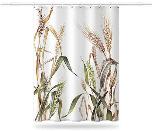 Dsnyu Rideau Douche Transparent Epais Brun Clair Vert, Blé Rideau de Douche Polyester avec 12 Crochets, 200x200CM Douche Rideau