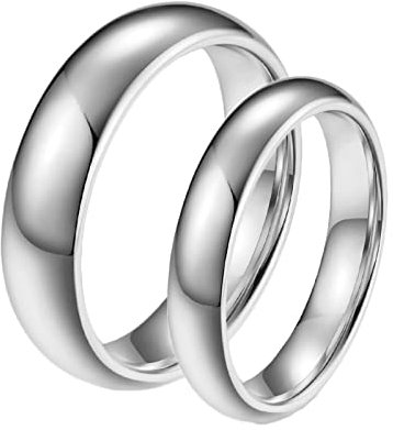 BCughia Paar Ringe 2 Set, Verlobungsring Paar in Silber Wolframcarbid 6 mm 4 mm Polierter Silberring Damengröße 62 (19.7), Herrengröße 60 (19.1)