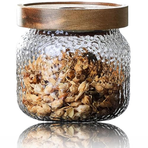Viovian Bocaux en verre avec couvercles en bambou, 300 ml, petits bocaux de rangement en verre, antidérapants, empilables, pour thé, grains de café, sucre, bonbons, biscuits, épices