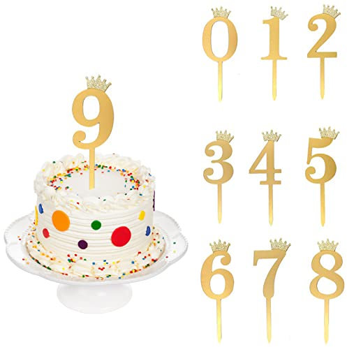Catelves Happy Birthday Tortendeko Zahlen 0-9 Krone Cake Topper Geburtstag,10 Stück Acryl Anzahl Kuchendeko,Gold Kuchen Topper Geburtstag, Cupcake Topper für Geburtstag,Taufe,Hochzeitstorte,Jubiläum