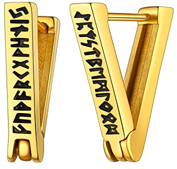 FaithHeart Wikinger Rune Ohrstecker für Herren Damen Edelstah Nordischer Wikinger Rune Creolen Ohrstecker Punk Stil Piercing Ohrschmuck mit Geshenkebox für Freunden Ehemann