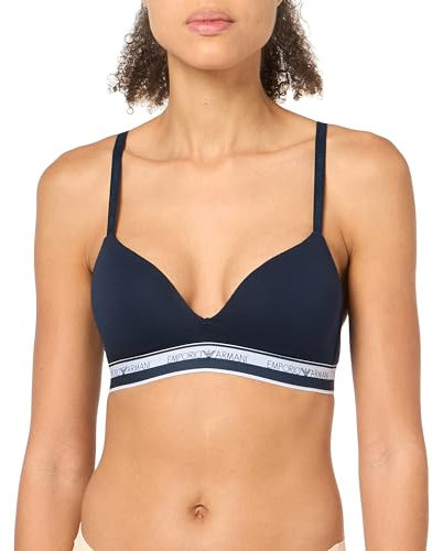 EMPORIO ARMANI Soutien-Gorge Triangle Rembourré en Coton Stretch pour Femme, MARINE, M
