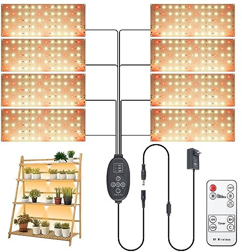 Pflanzenlampe LED, Pflanzenlicht, 608 LEDs Pflanzenleuchte Wachsen licht Vollspektrum für Zimmerpflanzen mit Zeitschaltuhr, 10 Arten von Helligkeit (8PCS)