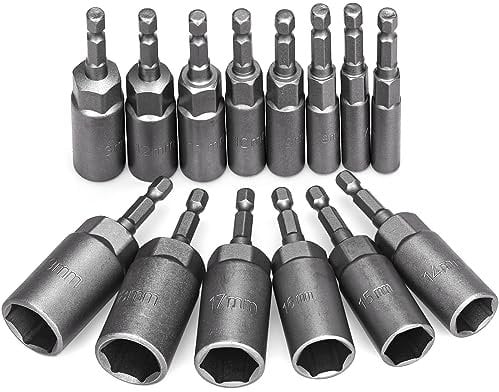 HATANSE 14 Pezzi Bussole per Avvitatore ad Impulsi 6–19mm Adattatori Per Bussole Esagonali Hexagon Nut Driver Drill Bit 1/4 Approfondire 34mm per Trapani Dadi e Adattatori per Bussole a Percussione