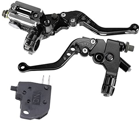 Riloer Universal Motorrad 7/8 22mm Lenkerbremse Hauptbremszylinder Kupplungshebel (silber), passend für Motocross, 6-fach einstellbare Hupenkupplung Handbremse Pumpenbaugruppe Armaturen