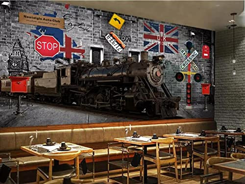 palank Tapete 3D Nostalgischer Zug Bus Oldtimer Briefkasten Grauer Backstein Wanddekor Wandbild Tapete*150cmx105cm(59,1x41,3inch)